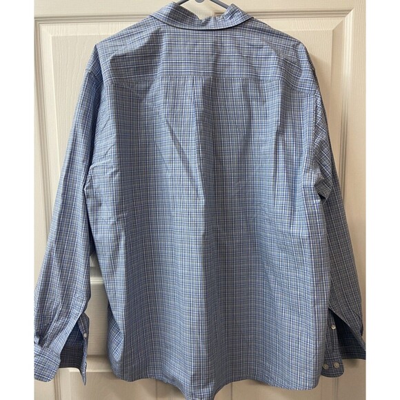 Eddie Bauer Outdoors Top Mens XL Blue  White Mini Plaid Button Down Shirt - Picture 6 of 7